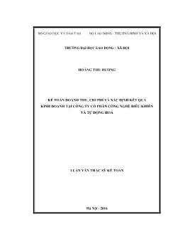 Luận văn Kế toán doanh thu, chi phí và xác định kết quả kinh doanh tại công ty cổ phần Công Nghệ Điều Khiển và Tự Động Hóa