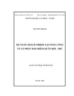 Luận văn Kế toán trách nhiệm tại Tổng công ty Cổ phần Bảo hiểm Quân đội - MIC