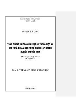 Luận văn Tăng cường vai trò của luật sư trong việc ký kết thoả thuận dân sự để thành lập doanh nghiệp tại Việt Nam