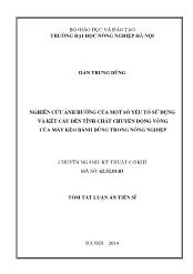 Tóm tắt Luận án Nghiên cứu ảnh hưởng của một số yếu tố sử dụng và kết cấu đến tính chất chuyển động vòng của máy kéo bánh dùng trong nông nghiệp