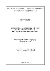 Tóm tắt Luận án Nghiên cứu các hình thức liên kết trong tiêu thụ nông sản của hộ nông dân tỉnh Ninh Bình