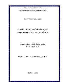 Tóm tắt Luận án Nghiên cứu hệ thống tín dụng nông thôn ngoại thành Hà Nội