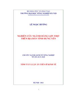 Tóm tắt Luận án Nghiên cứu ngành hàng lợn thịt trên địa bàn tỉnh Hưng Yên