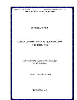 Tóm tắt Luận án Nghiên cứu phát triển du lịch cội nguồn ở tỉnh Phú Thọ