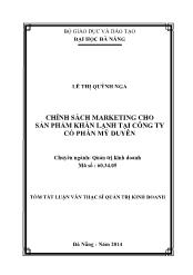 Tóm tắt Luận văn Chính sách marketing cho sản phẩm khăn lạnh tại Công ty cổ phần Mỹ Duyên