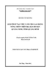 Tóm tắt Luận văn Giải pháp tạo việc làm cho lao động nông thôn trên địa bàn huyện Quảng Ninh, tỉnh Quảng Bình