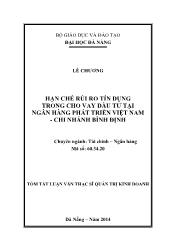 Tóm tắt Luận văn Hạn chế rủi ro tín dụng trong cho vay đầu tư tại Ngân hàng phát triển Việt Nam - Chi nhánh Bình Định