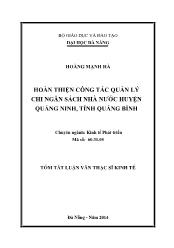 Tóm tắt Luận văn Hoàn thiện công tác quản lý chi ngân sách nhà nước huyện Quảng Ninh, tỉnh Quảng Bình