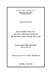 Tóm tắt Luận văn Hoàn thiện công tác quản lý chi ngân sách tại huyện Phú Ninh, tỉnh Quảng Nam