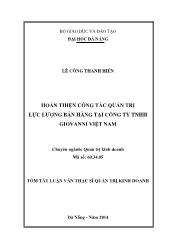 Tóm tắt Luận văn Hoàn thiện công tác quản trị lực lượng bán hàng của Công Ty TNHH GIOVANNI Việt Nam