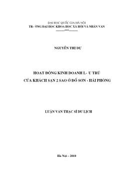 Tóm tắt Luận văn Hoạt động kinh doanh lưu trú của khách sạn 2 sao ở Đồ Sơn - Hải Phòng