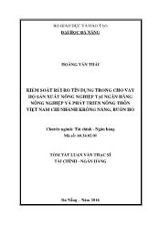 Tóm tắt Luận văn Kiểm soát rủi ro tín dụng trong cho vay hộ sản xuất nông nghiệp tại ngân hàng Nông nghiệp và Phát triển nông thôn Việt Nam Chi nhánh Krông Năng - Buôn Hồ