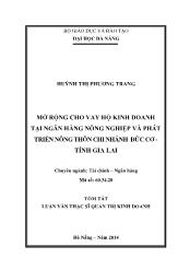 Tóm tắt Luận văn Mở rộng cho vay hộ kinh doanh tại Ngân hàng nông nghiệp và phát triển nông thôn Chi nhánh Đức Cơ - Tỉnh Gia Lai