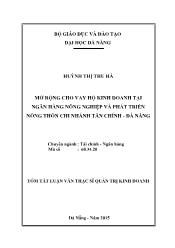 Tóm tắt Luận văn Mở rộng cho vay hộ kinh doanh tại ngân hàng nông nghiệp và phát triển nông thôn chi nhánh Tân Chính - Đà Nẵng