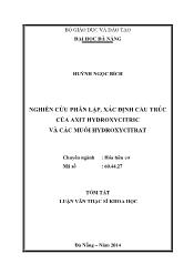 Tóm tắt Luận văn Nghiên cứu phân lập, xác định cấu trúc của axit hydroxycitric và các muối hydroxycitrat