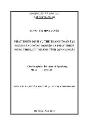 Tóm tắt Luận văn Phát triển dịch vụ thẻ thanh toán tại Ngân hàng Nông nghiệp và Phát triển Nông thôn, chi nhánh tỉnh Quảng Ngãi