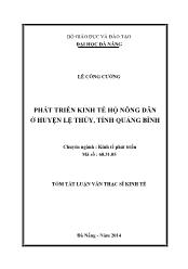 Tóm tắt Luận văn Phát triển kinh tế hộ nông dân ở huyện Lệ Thủy, tỉnh Quảng Bình