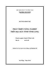 Tóm tắt Luận văn Phát triển nông nghiệp trên địa bàn tỉnh Vĩnh Long