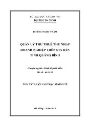 Tóm tắt Luận văn Quản lý thu thuế thu nhập doanh nghiệp trên địa bàn tỉnh Quảng Bình