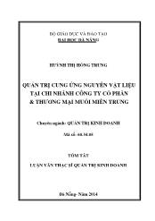 Tóm tắt Luận văn Quản trị cung ứng nguyên vật liệu tại chi nhánh Công ty cổ phần & thương mại muối miền trung