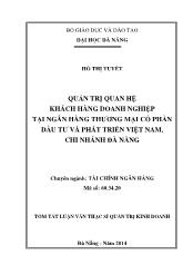 Tóm tắt Luận văn Quản trị quan hệ khách hàng doanh nghiệp tại Ngân hàng thương mại cổ phần Đầu tư và Phát triển Việt Nam – Chi nhánh Đà Nẵng