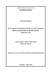 Tóm tắt Luận văn Quản trị quan hệ khách hàng tại Quỹ tín dụng nhân dân Huy Hoàng huyện Ea Kar, tỉnh Đăk Lăk