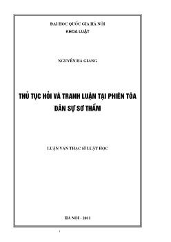 Tóm tắt Luận văn Thủ tục hỏi và tranh luận tại phiên tòa dân sự sơ thẩm