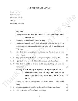 Tóm tắt Luận văn Trả hồ sơ để điều tra bổ sung của tòa án cấp sơ thẩm - Những vấn đề lý luận và thực tiễn