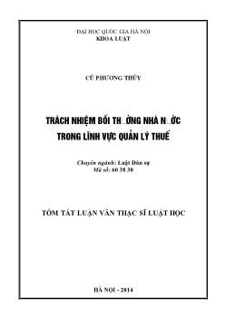 Tóm tắt Luận văn Trách nhiệm bồi thường nhà nước trong lĩnh vực quản lý thuế