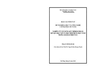 Báo cáo Đề tài Nghiên cứu xây dựng quy trình đánh giá kết quả học tập của học sinh trung học cơ sở trong giai đoạn hiện nay