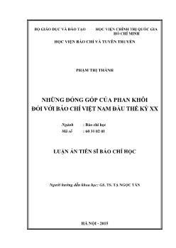 Luận án Những đóng góp của phan khôi đối với báo chí Việt Nam đầu thế kỷ XX