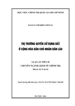 Luận án Thị trường quyền sử dụng đất ở Cộng hòa dân chủ nhân dân Lào