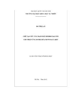 Luận văn Chế tạo xúc tác bazơ rắn hydrotalcite cho phản ứng isome hóa monosaccarit