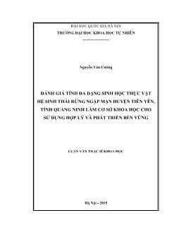 Luận văn Đánh giá tính đa dạng sinh học thực vật hệ sinh thái rừng ngập mặn huyện Tiên Yên, tỉnh Quảng Ninh làm cơ sở khoa học cho sử dụng hợp lý và phát triển bền vững