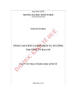 Luận văn Nâng cao chất lượng dịch vụ ăn uống tại Công ty Dạ Lan