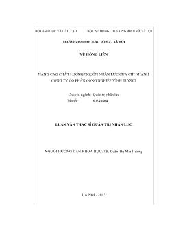 Luận văn Nâng cao chất lượng nguồn nhân lực của chi nhánh Công ty cổ phần công nghiệp Vĩnh Tường