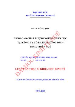 Luận văn Nâng cao chất lượng nguồn nhân lực của Công ty Cổ phần Trường Sơn – Thừa Thiên Huế