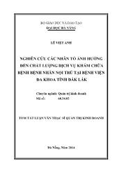 Luận văn Nghiên cứu các nhân tố ảnh hưởng đến chất lượng dịch vụ khám chữa bệnh bệnh nhân nội trú tại bệnh viện Đa khoa tỉnh Đắk Lắk