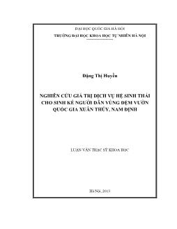 Luận văn Nghiên cứu giá trị dịch vụ hệ sinh thái cho sinh kế người dân vùng đệm Vườn quốc gia Xuân Thủy, Nam Định