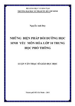 Luận văn Những biện pháp bồi dưỡng học sinh yếu môn hóa lớp 10 trung học phổ thông