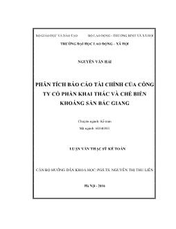 Luận văn Phân tích Báo cáo tài chính của công ty cổ phần khai thác và chế biến khoáng sản Bắc Giang