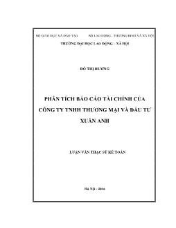 Luận văn Phân tích Báo cáo tài chính của công ty tnhh thương mại và đầu tư Xuân Anh