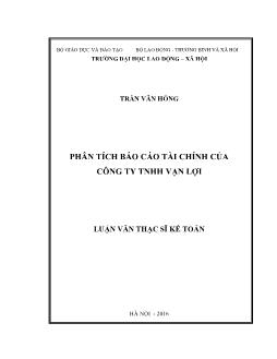 Luận văn Phân tích Báo cáo tài chính của Công ty TNHH Vạn Lợi