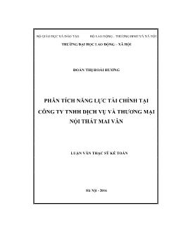 Luận văn Phân tích năng lực tài chính tại công ty TNHH dịch vụ và thương mại nội thất Mai Vân