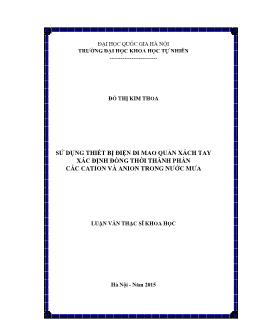 Luận văn Sử dụng thiết bị điện di mao quản xách tay xác định đồng thời thành phần các cation và anion trong nước mưa