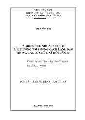 Tóm tắt Luận án Nghiên cứu những yếu tố ảnh hưởng tới phong cách lãnh đạo trong các tổ chức xã hội dân sự