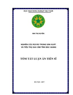 Tóm tắt Luận án Nghiên cứu rủi ro trong sản xuất và tiêu thụ gia cầm tỉnh Bắc Giang