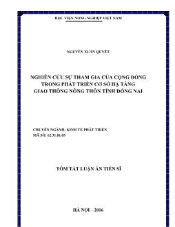 Tóm tắt Luận án Nghiên cứu sự tham gia của cộng đồng trong phát triển cơ sở hạ tầng giao thông nông thôn tỉnh Đồng Nai