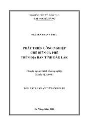 Tóm tắt Luận án Phát triển công nghiệp chế biến cà phê trên địa bàn tỉnh Đắk Lắk