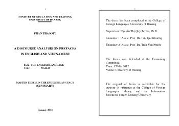 Tóm tắt Luận văn A discourse analysis on prefaces in English and Vietnamese